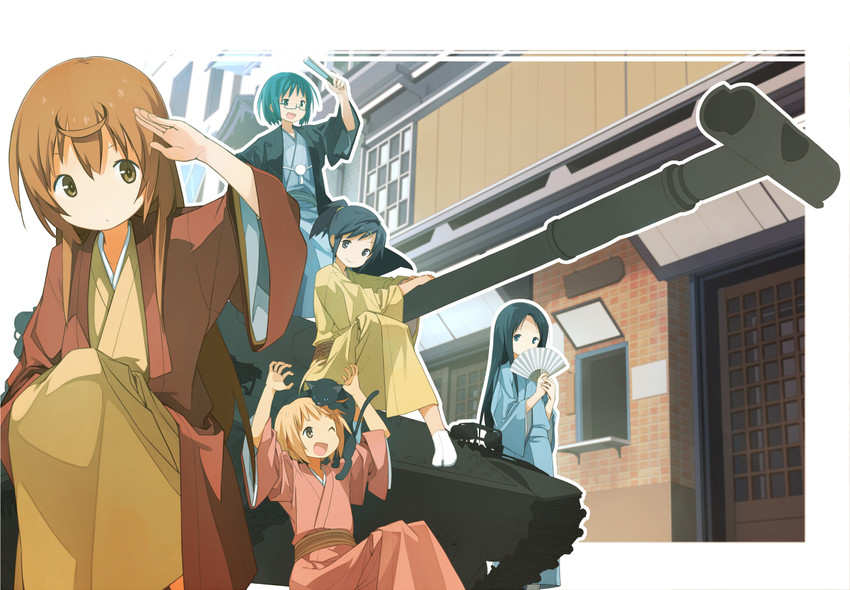 buratei marii, kuurubiyuutei gankyou, bouhatei tetora, anrakutei kukuru, and haroukitei kigurumi (joshiraku) drawn by yuguru