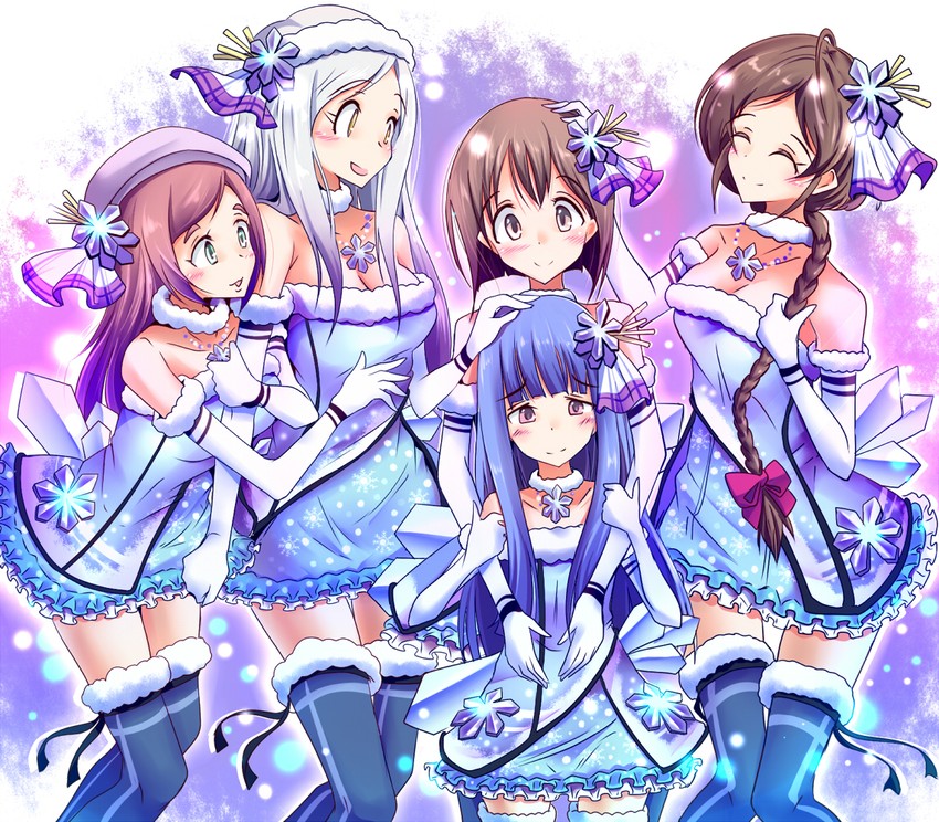 hagiwara yukiho, sajo yukimi, eve santaclaus, aihara yukino, and imura setsuna (idolmaster and 1 more) drawn by natsu_(anta_tte_hitoha)