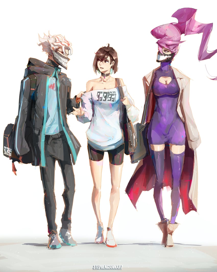 ayase momo, takakura ken, shiratori aira, and acrobatic silky (dandadan) drawn by stephengiannart
