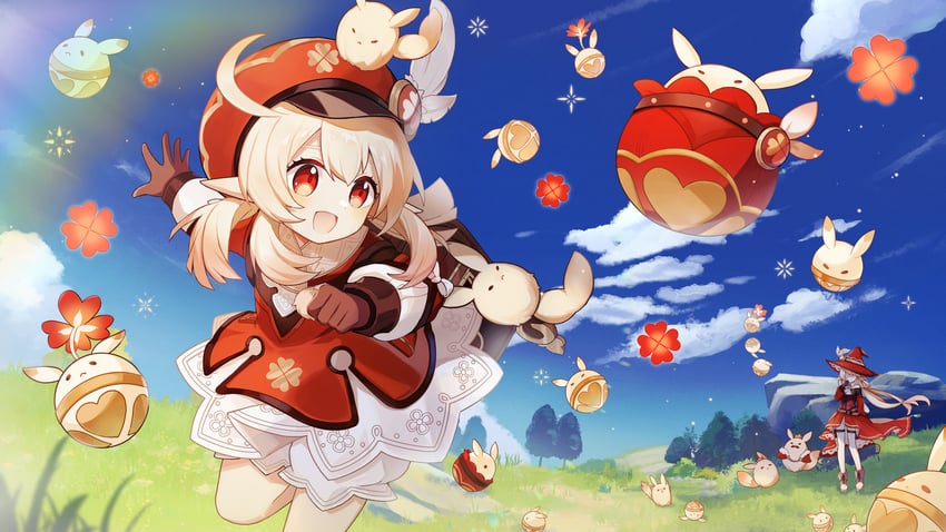 klee, dodoco, jumpy dumpty, and alice (genshin impact) drawn by merry-san