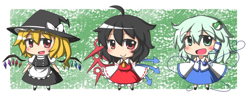 hakurei reimu, kirisame marisa, flandre scarlet, komeiji koishi, kochiya sanae, and 1 more (touhou) drawn by feiton