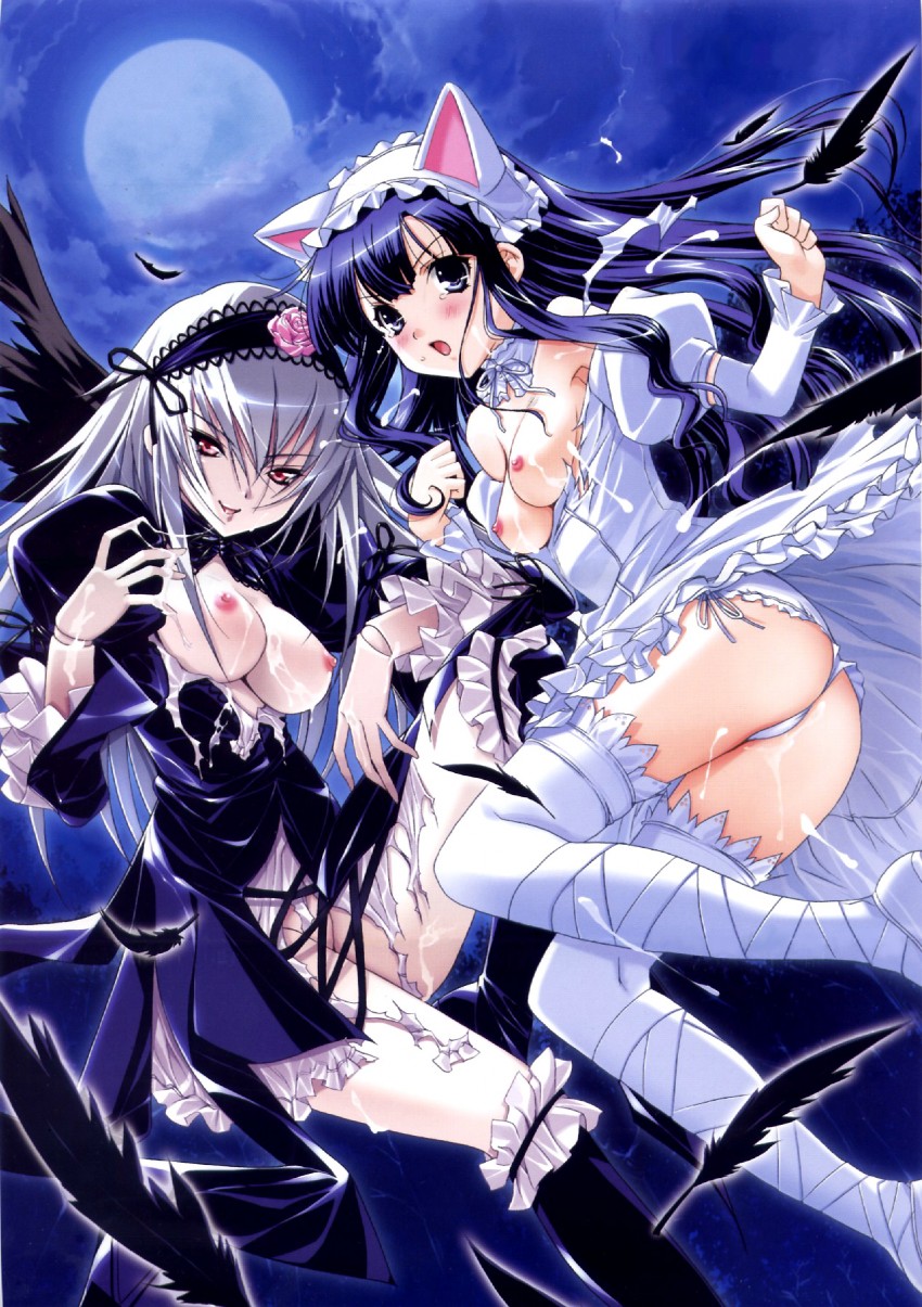 suigintou and hazuki (rozen maiden and 1 more) drawn by kiya_shii