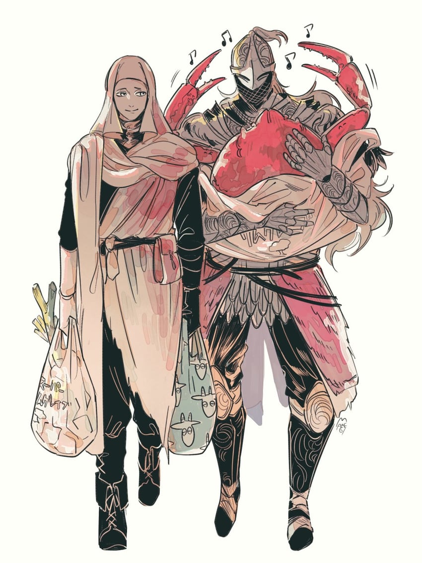 tarnished, bloody wolf, and white-faced varre (elden ring) drawn by hiyashiraaaamen
