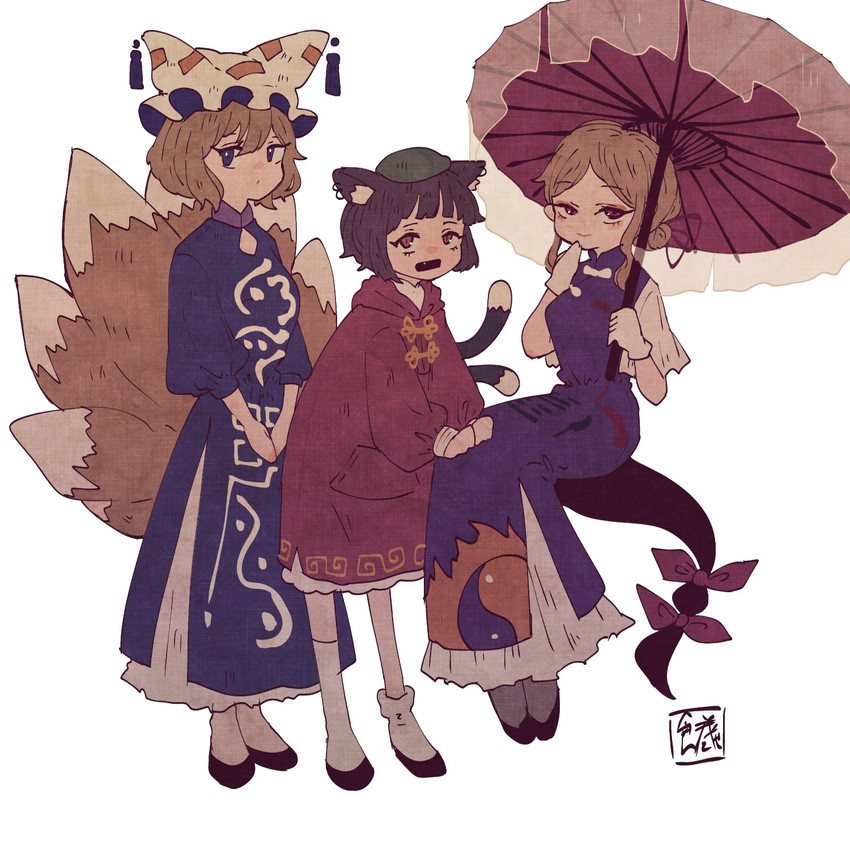 yakumo yukari, yakumo ran, and chen (touhou) drawn by sokura_(mochichitose)