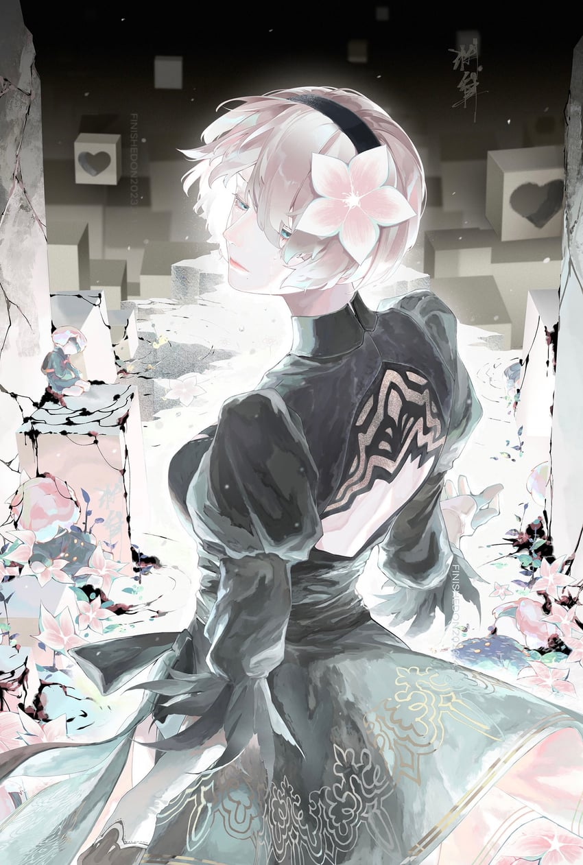 2b and 9s (nier and 1 more) drawn by enmokuritsu-d