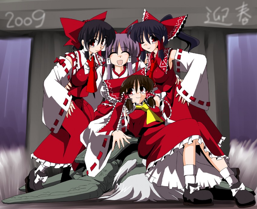 hakurei reimu and genjii (touhou and 3 more) drawn by kieyza