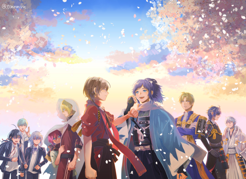 kashuu kiyomitsu, yamato-no-kami yasusada, tsurumaru kuninaga, namazuo toushirou, honebami toushirou, and 5 more (touken ranbu and 1 more) drawn by tonogaya