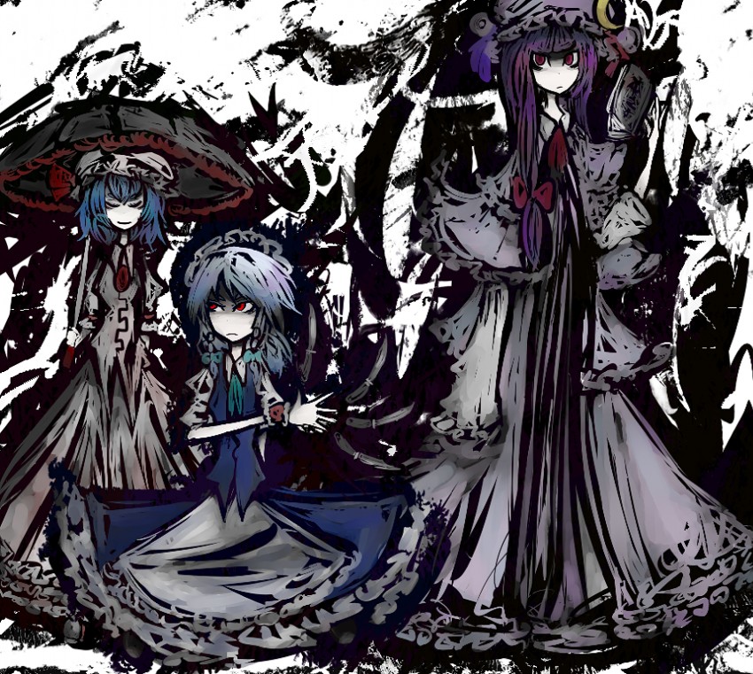 remilia scarlet, izayoi sakuya, and patchouli knowledge (touhou) drawn by f7(eiki)