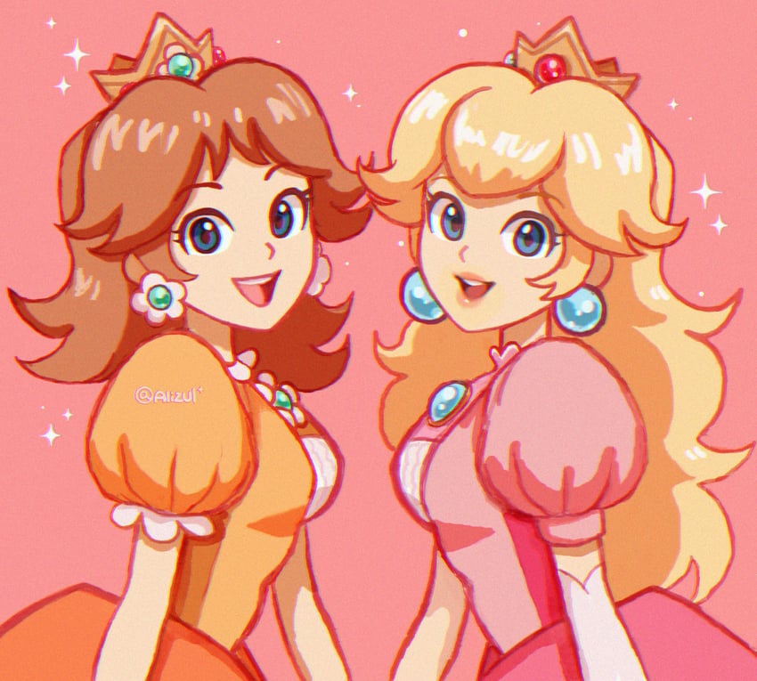 princess peach and princess daisy (mario and 1 more) drawn by alizul
