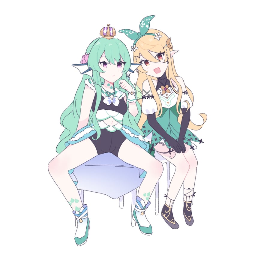 pomu rainpuff and finana ryugu (nijisanji and 1 more) drawn by hyuni_(hyunicat)