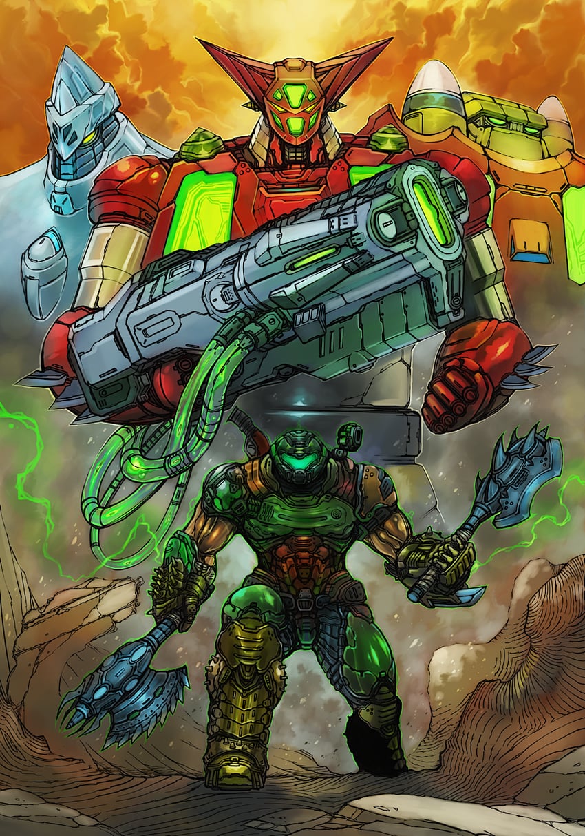 doomguy, getter-1, getter-2, and getter-3 (doom and 2 more) drawn by yamanushi