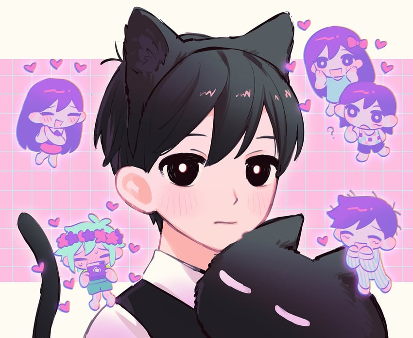 sunny, basil, aubrey, mari, kel, and 2 more (omori) drawn by tabeyu
