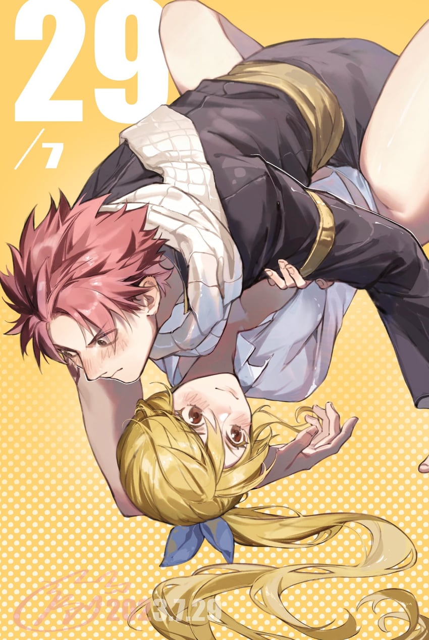 lucy heartfilia and natsu dragneel (fairy tail) drawn by xuchuan