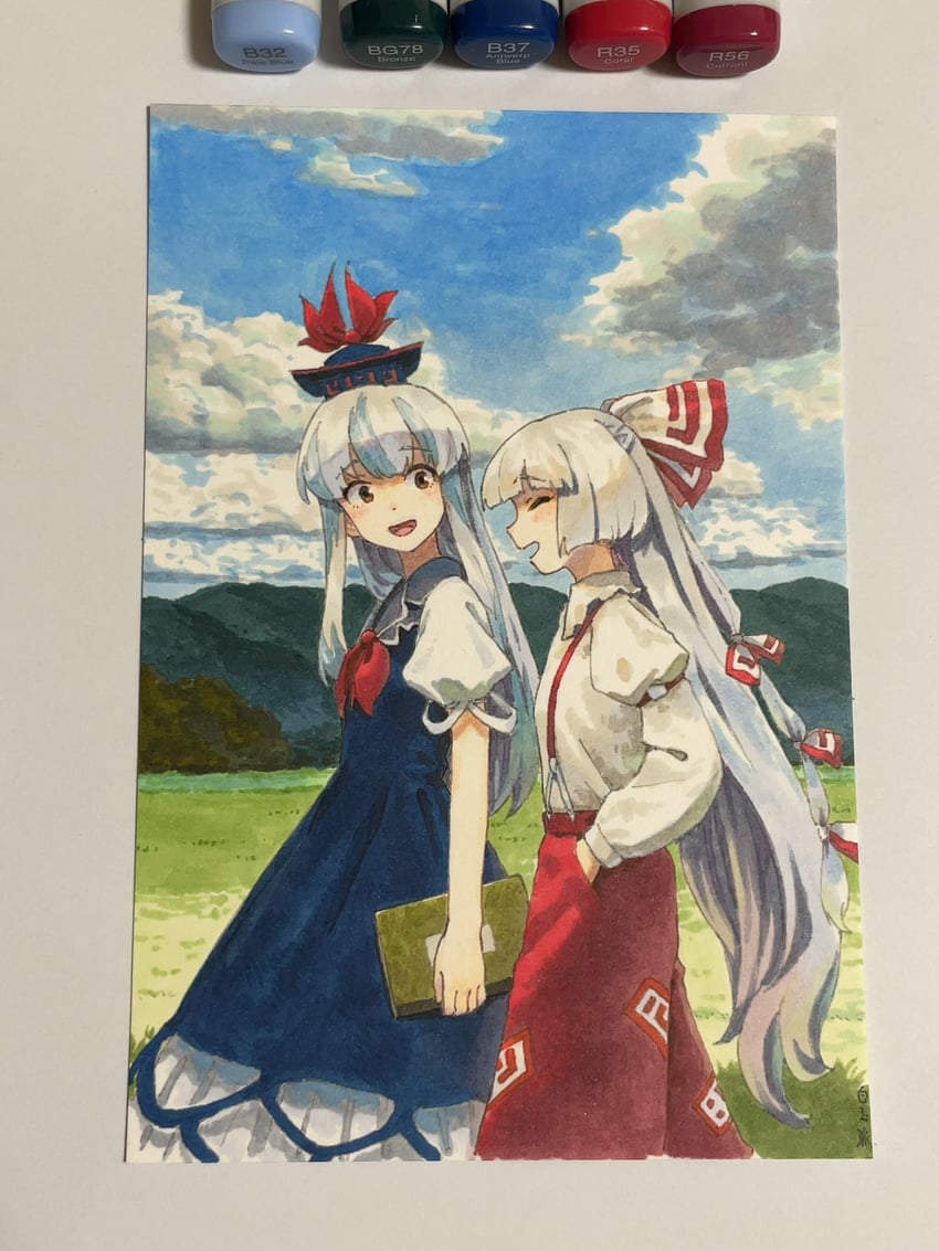 fujiwara no mokou and kamishirasawa keine (touhou) drawn by shiratama_(hockey)