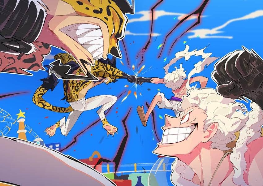 monkey d. luffy and rob lucci (one piece) drawn by diforland