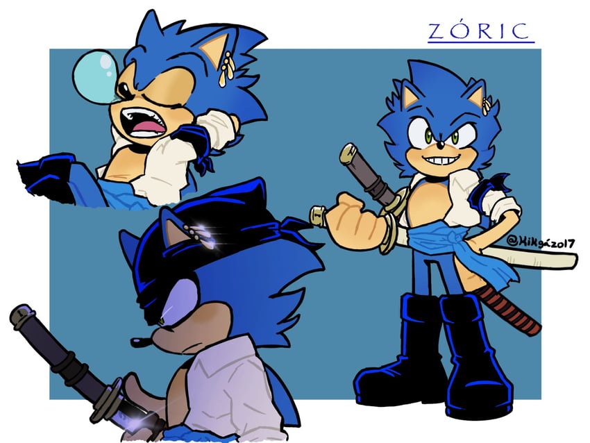 roronoa zoro and sonic the hedgehog (one piece and 1 more) drawn by kikgazo17