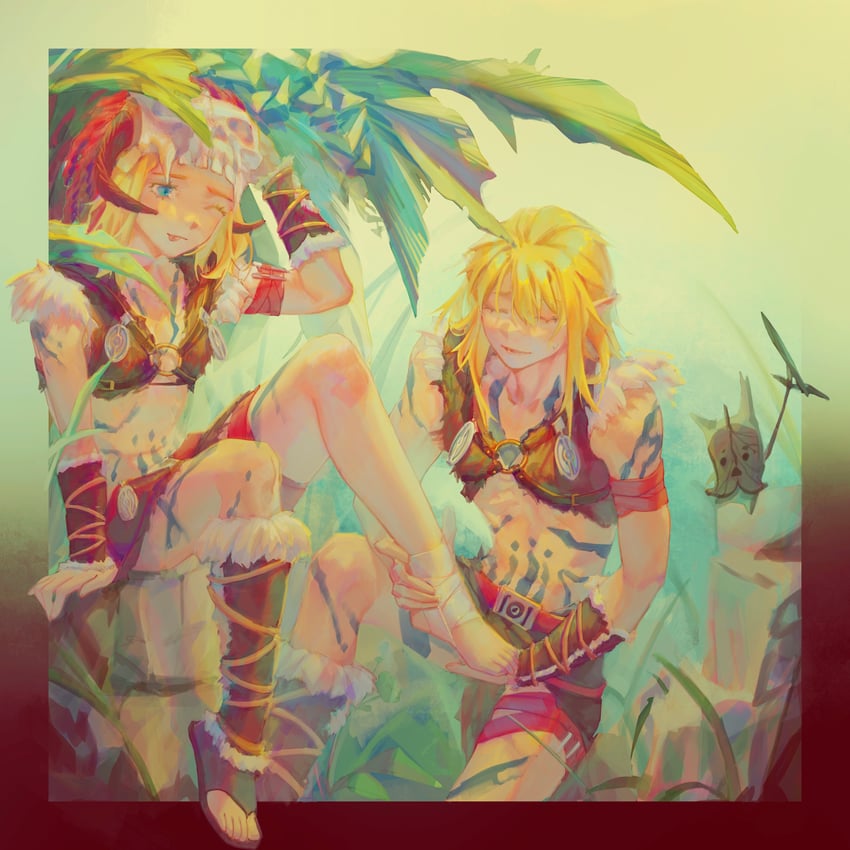 link, princess zelda, and korok (the legend of zelda and 1 more) drawn by sin_node