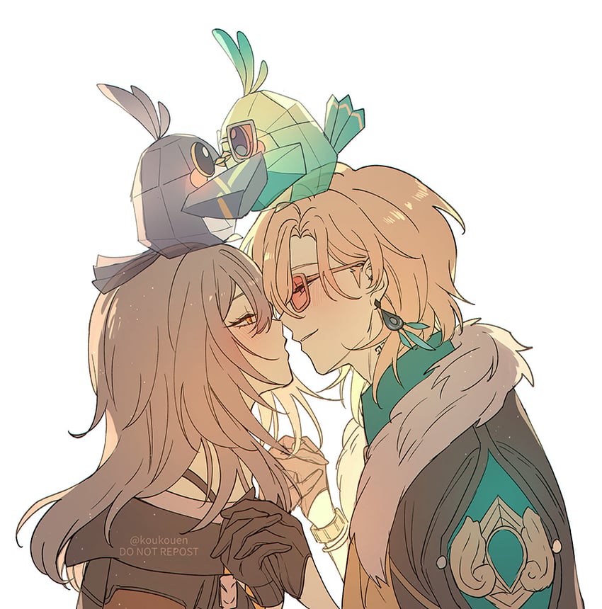 trailblazer, stelle, and aventurine (honkai and 1 more) drawn by kokoen