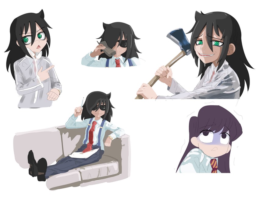 kuroki tomoko and komi shouko (watashi ga motenai no wa dou kangaetemo omaera ga warui! and 2 more) drawn by kurokimoko