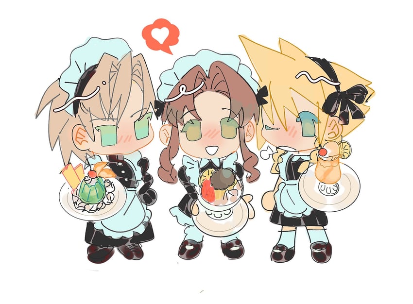 cloud strife, aerith gainsborough, and sephiroth (final fantasy and 2 more) drawn by lentymet
