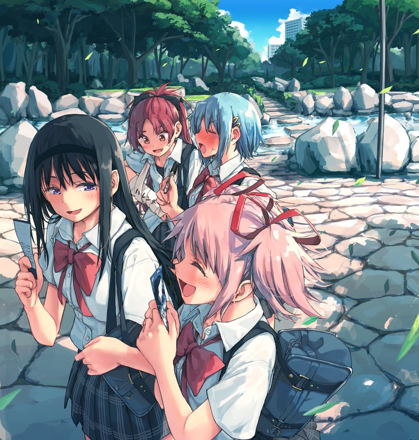 akemi homura, kaname madoka, miki sayaka, and sakura kyoko (mahou shoujo madoka magica) drawn by ryuunosuke_(luckyneco)