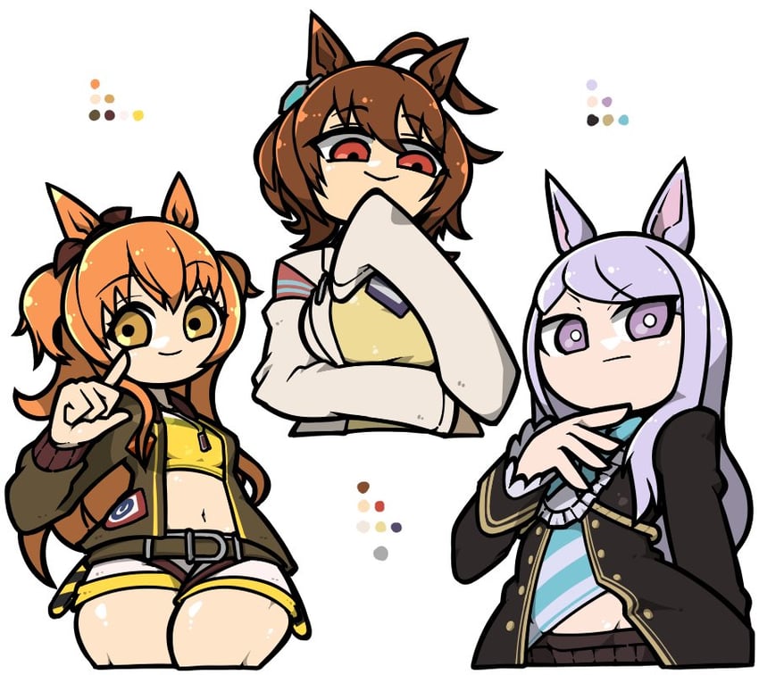 agnes tachyon, mejiro mcqueen, and mayano top gun (umamusume) drawn by name_omoitukan2