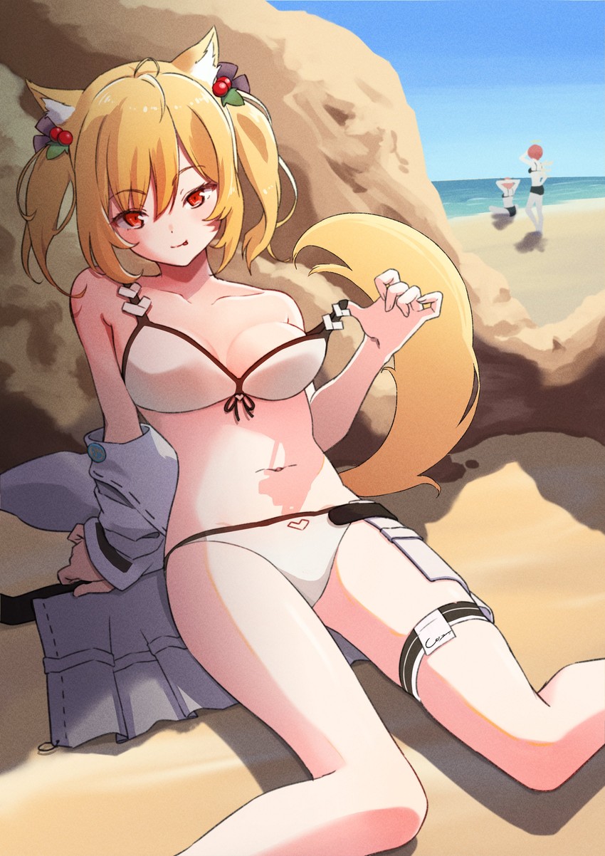 exusiai, sora, and croissant (arknights) drawn by rin_mokkomoko