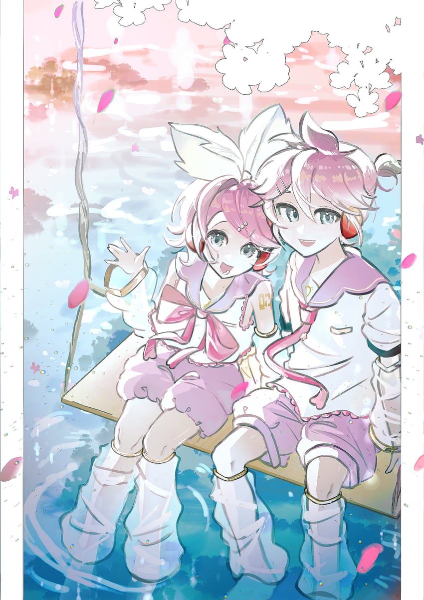 kagamine rin, kagamine len, sakura rin, and sakura len (vocaloid) drawn by kirawa0