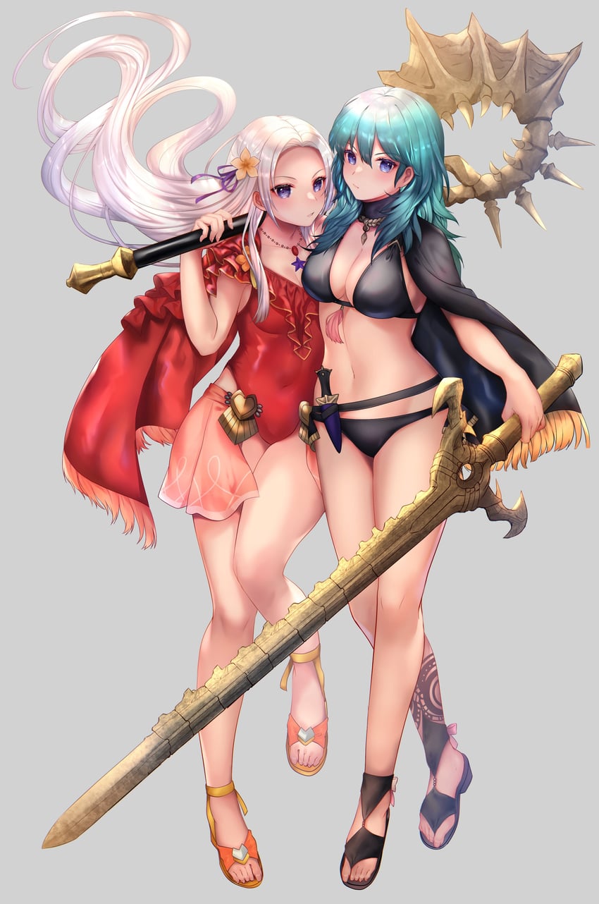 female byleth and edelgard von hresvelg (fire emblem and 2 more) drawn by asada_sadao
