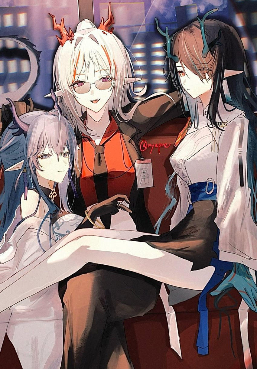 nian, dusk, and ling (arknights and 1 more) drawn by nyapre