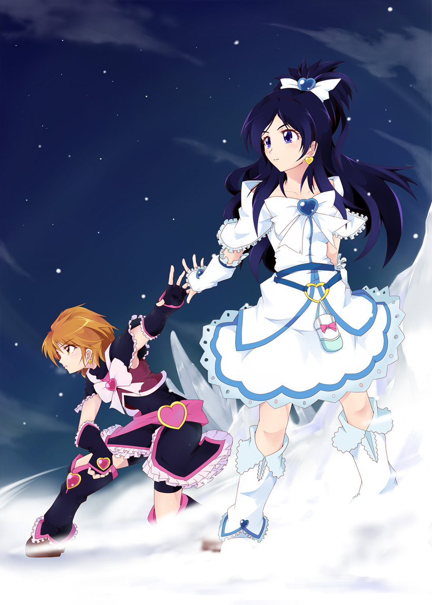 misumi nagisa, yukishiro honoka, cure black, and cure white (precure and 2 more) drawn by ashita_wa_hitsuji