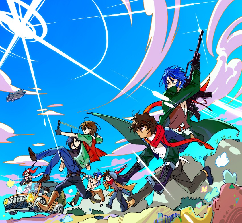 yoko littner, kamina, setsuna f. seiei, lockon stratos, allelujah haptism, and 4 more (gundam and 8 more) drawn by mansu