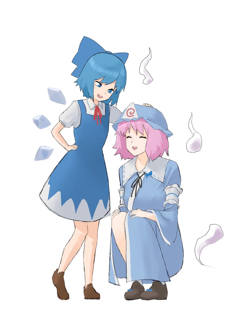 cirno and saigyouji yuyuko (touhou) drawn by mori_dobonua_(mordvna)