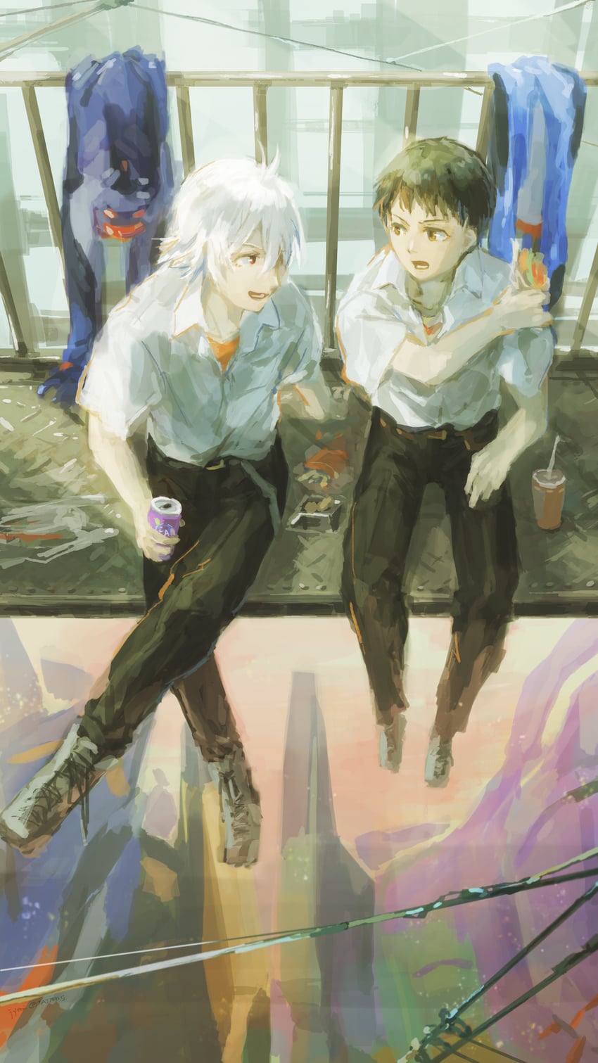 ikari shinji, nagisa kaworu, eva 01, and eva 06 (neon genesis evangelion) drawn by 17aj7891sj