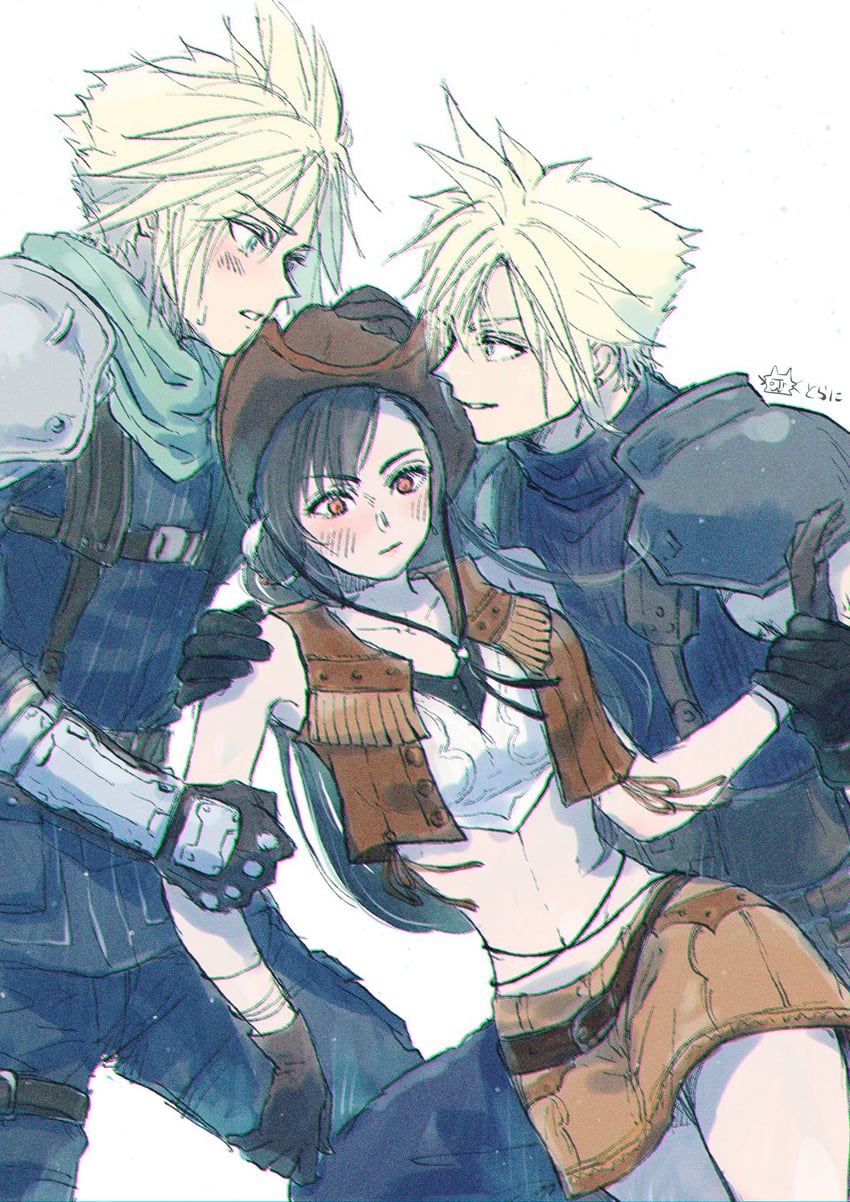 tifa lockhart, cloud strife, and shinra infantry (final fantasy and 3 more) drawn by ninnin5tora