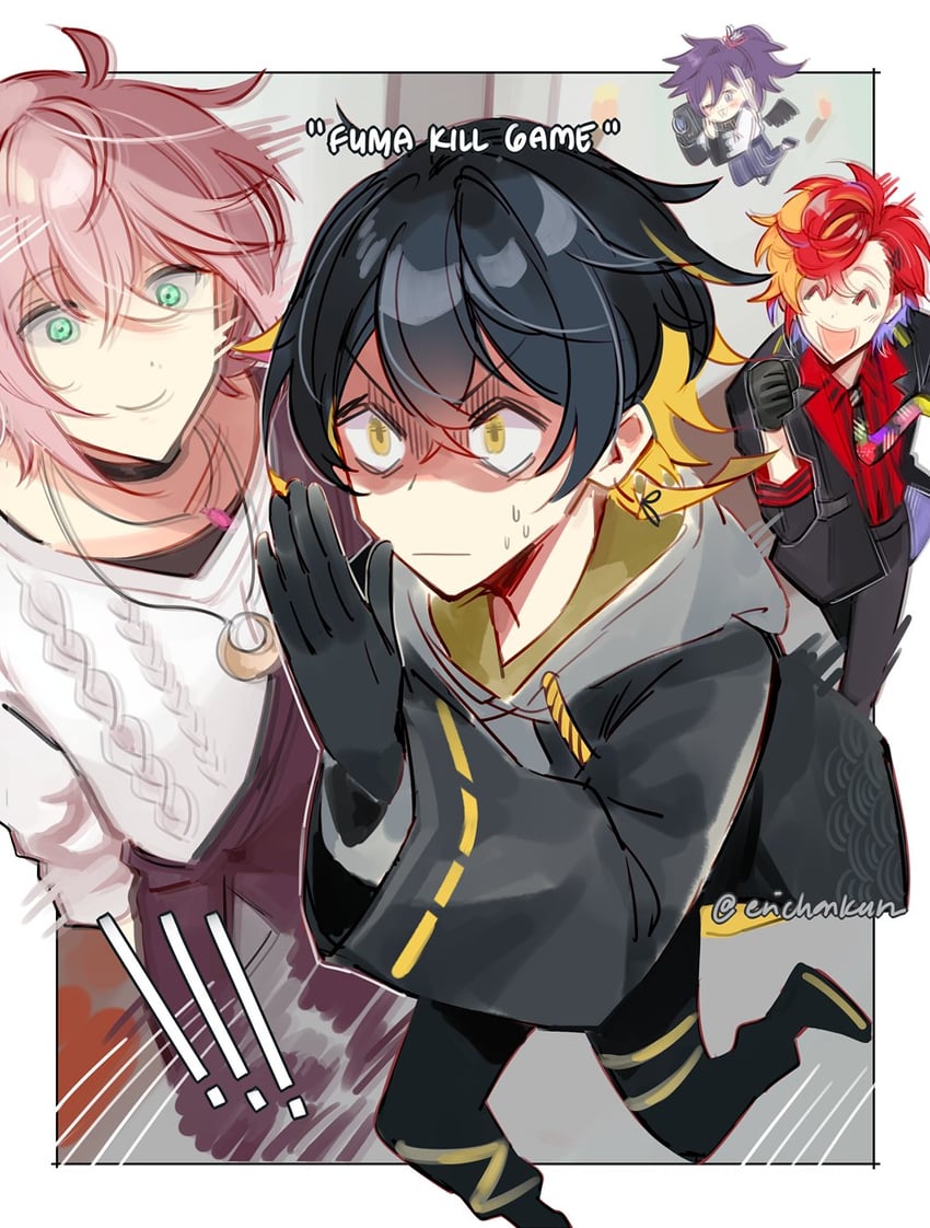 banzoin hakka, yatogami fuma, hizaki gamma, and rikka (holostars and 1 more) drawn by coll_(erichankun)