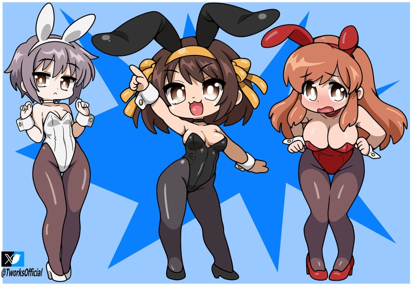 suzumiya haruhi, nagato yuki, and asahina mikuru (suzumiya haruhi no yuuutsu) drawn by t-works