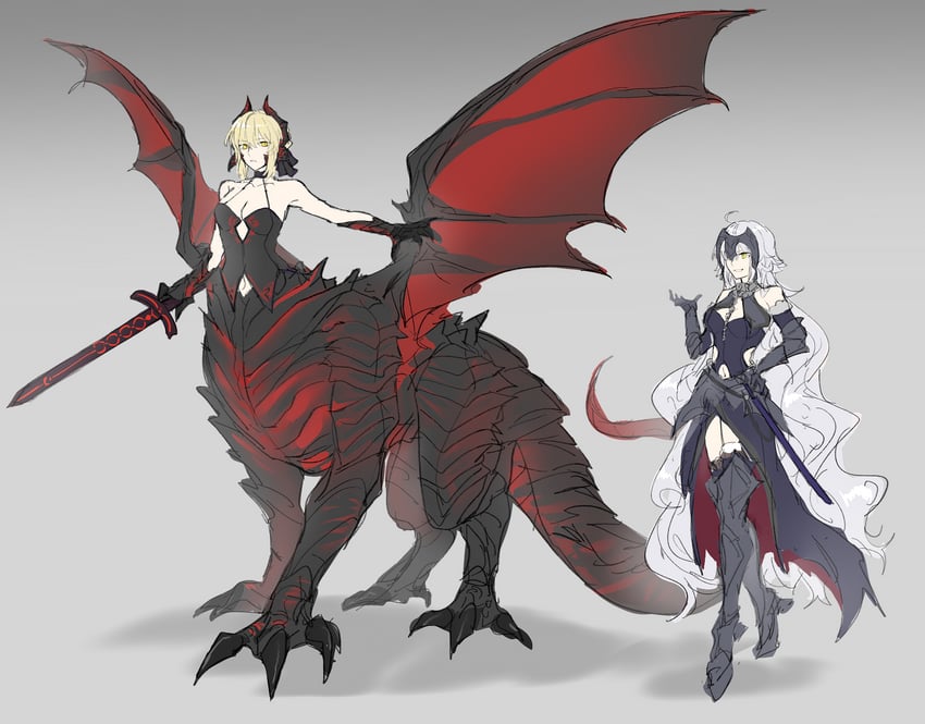 artoria pendragon, saber alter, and jeanne d'arc alter (fate and 1 more) drawn by kelehaoguyipingzi