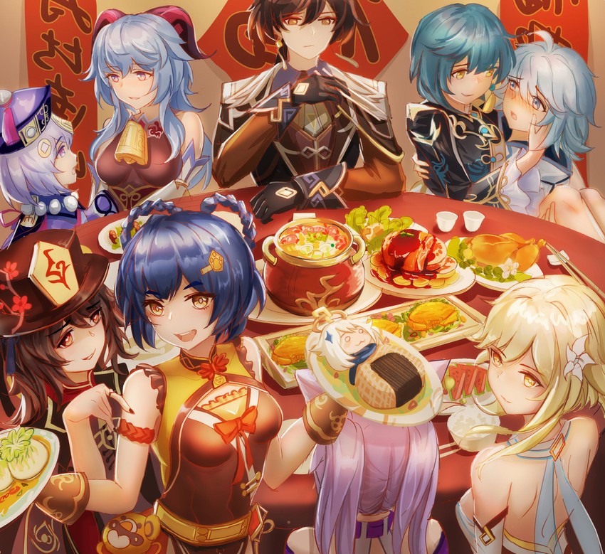 ganyu, lumine, hu tao, zhongli, keqing, and 6 more (genshin impact) drawn by luai