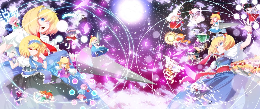 hakurei reimu, kirisame marisa, remilia scarlet, flandre scarlet, izayoi sakuya, and 12 more (touhou) drawn by meracle