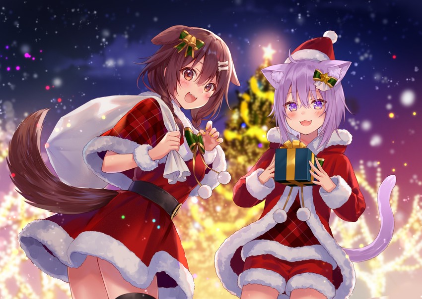 nekomata okayu and inugami korone (hololive) drawn by fukahire_(ruinon)