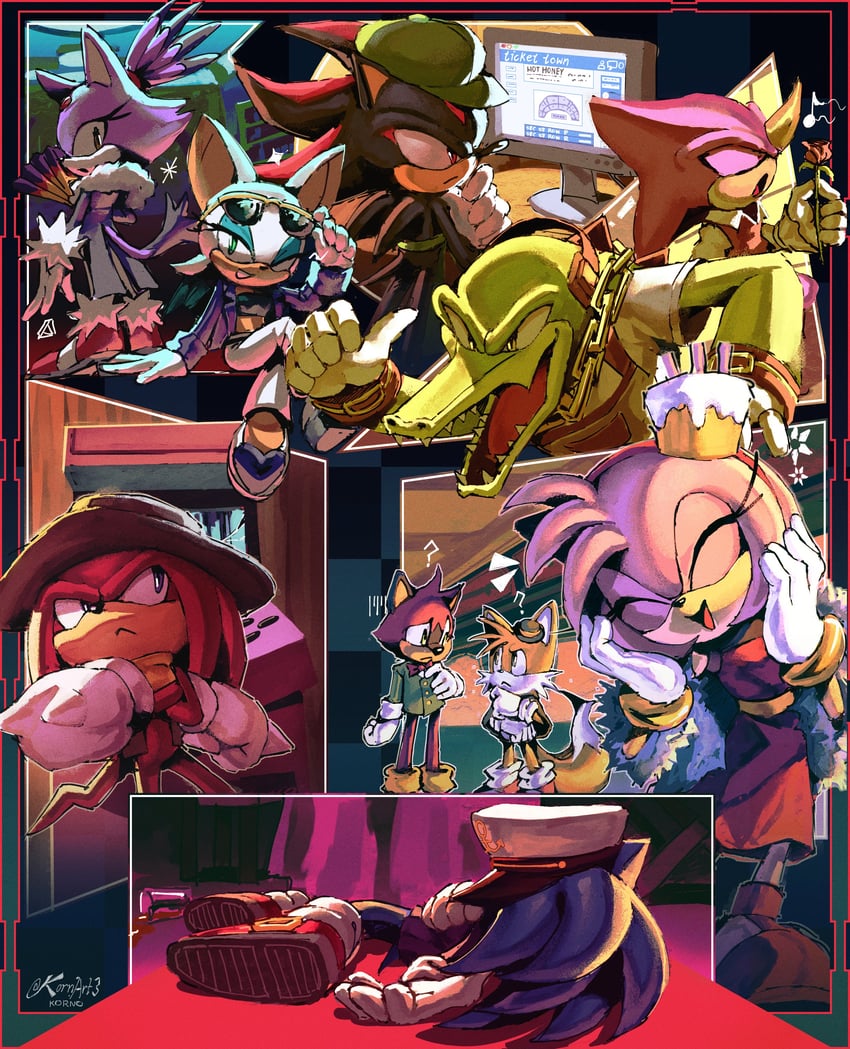 sonic the hedgehog, shadow the hedgehog, amy rose, blaze the cat, rouge the bat, and 5 more (sonic and 1 more) drawn by kornart