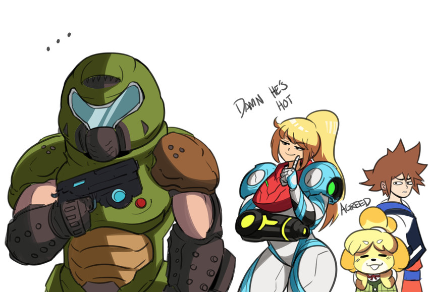 samus aran, sora, isabelle, and doomguy (super smash bros. and 7 more) drawn by tina_fate
