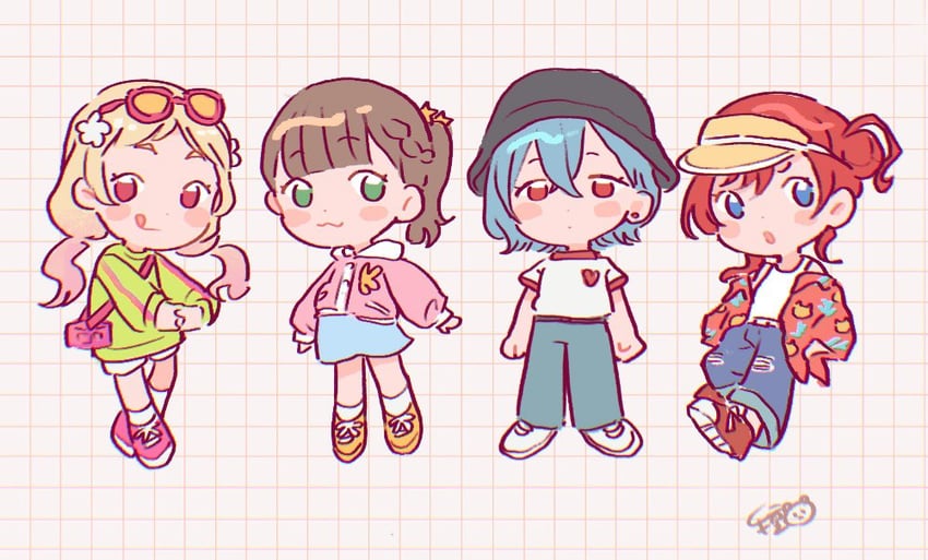 wakana shiki, yoneme mei, onitsuka natsumi, and sakurakoji kinako (love live! and 1 more) drawn by taneda_yuuta
