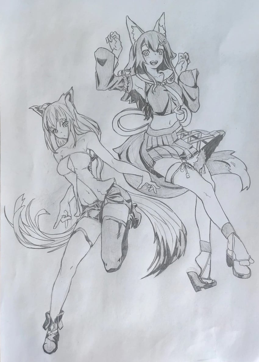 shirakami fubuki and ookami mio (hololive) drawn by sergent_magnom