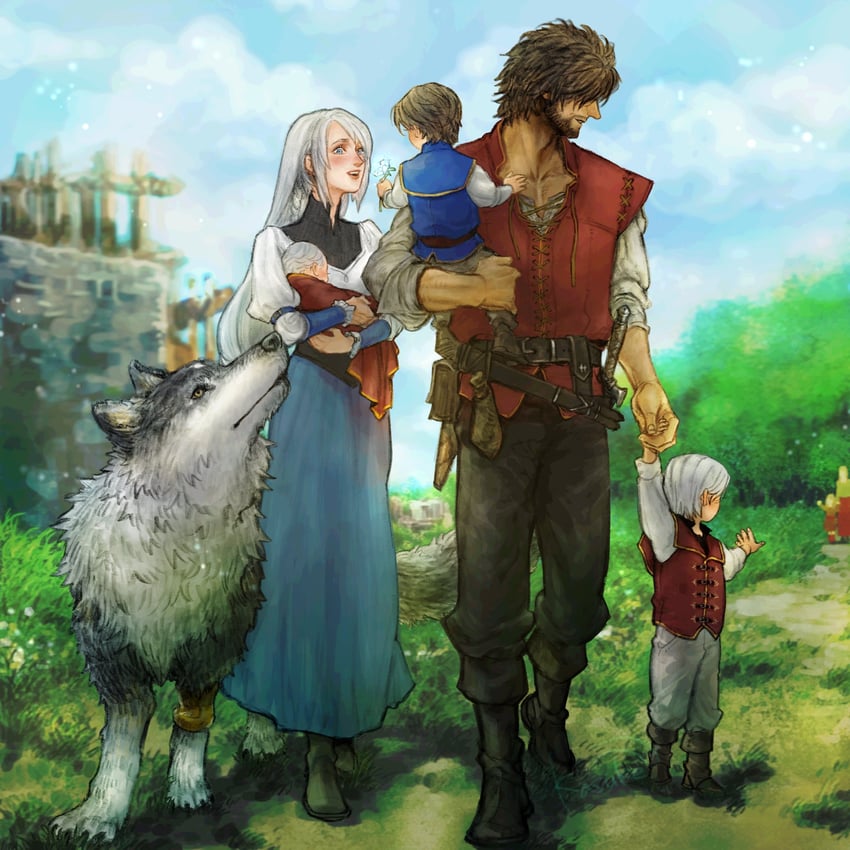 clive rosfield, jill warrick, and torgal (final fantasy and 1 more) drawn by kasuke_(li_tgknk)