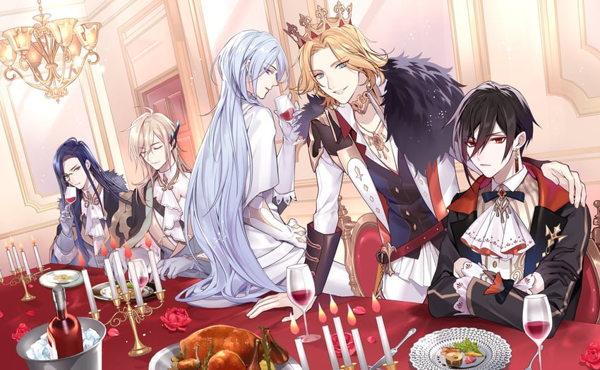 alkaid mcgrath, cael anselm, ayn alwyn, lars rorschach, and clarence clayden (lovebrush chronicles) drawn by futaba_hazuki
