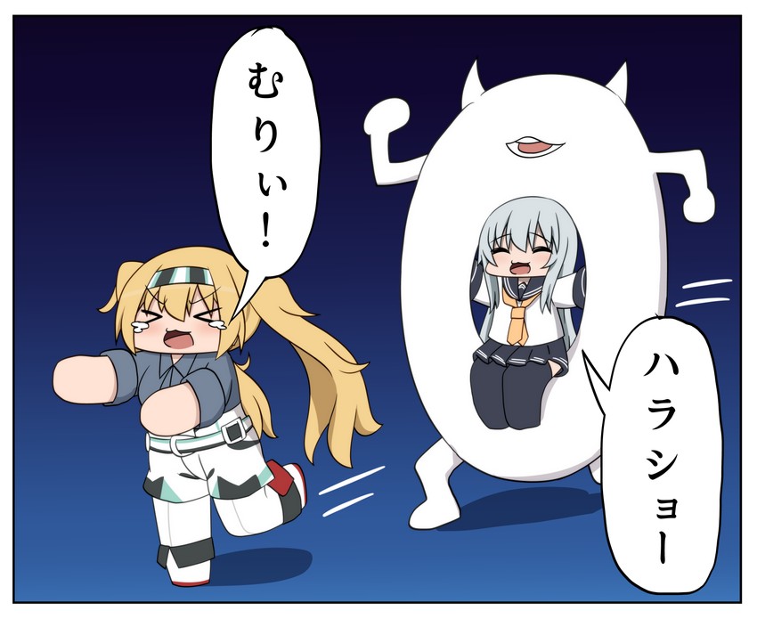 hibiki, gambier bay, and enemy lifebuoy (kantai collection) drawn by bokota_(bokobokota)