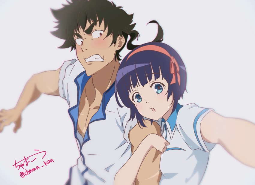 shirahane yukina and ouma kennosuke tokisada (kuromukuro) drawn by chama_kou