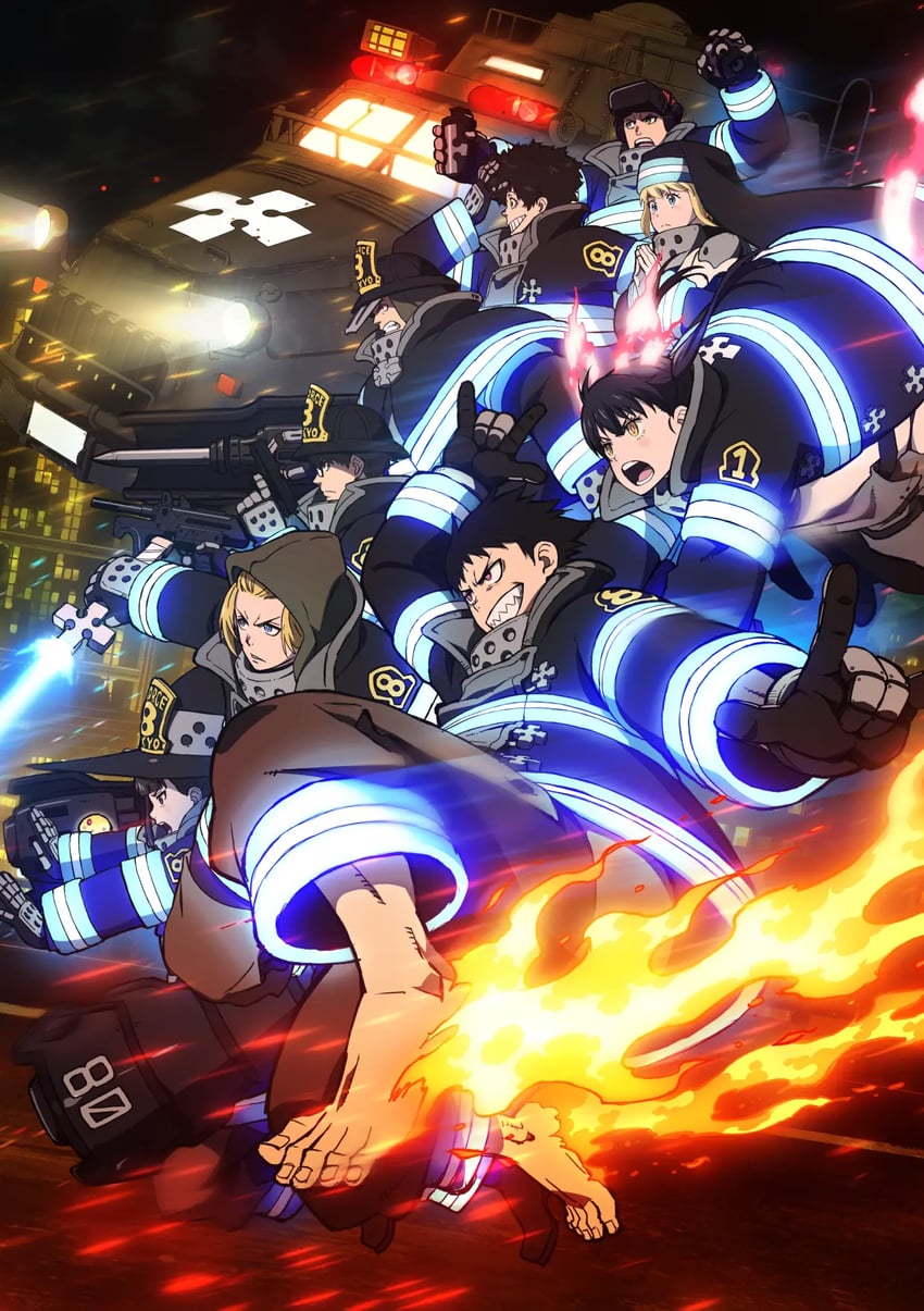 tamaki kotatsu, maki oze, akitaru oubi, shinra kusakabe, iris, and 4 more (en'en no shouboutai)